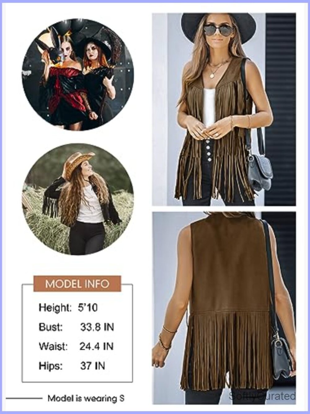 Fringe Vest Sleeveless 70s Hippie Costume Cowgirl Western Faux Suede Tassel - Picture 5 of 7